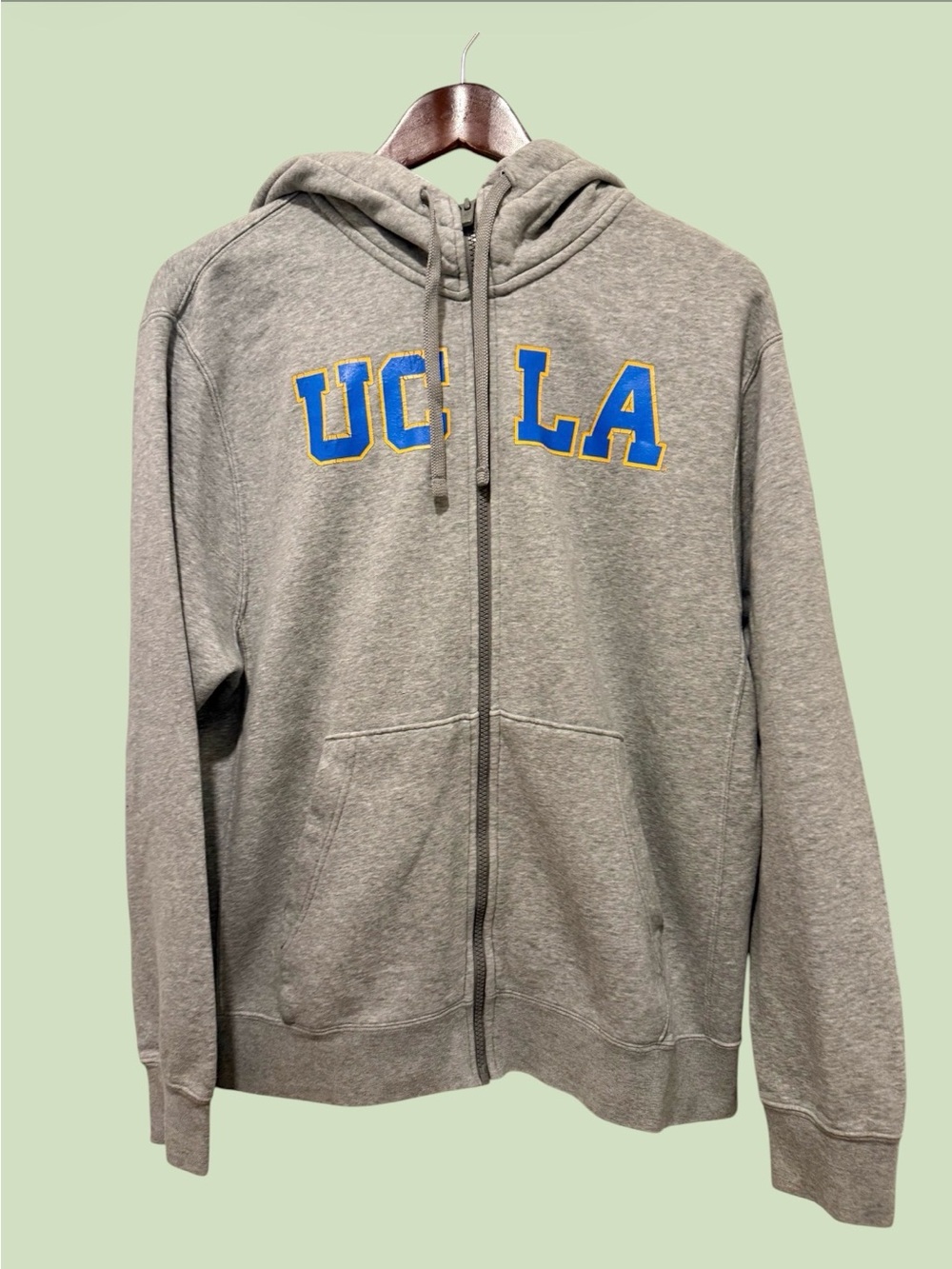 Sweater Nike Gray Zip-Up Hoodie with bold Blue UCLA Lettering Size M.